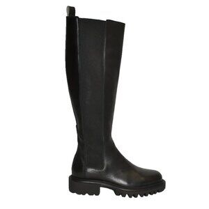 New! AllSaints Maeve Knee High Chelsea Boot Black Leather 38 8 US DD528